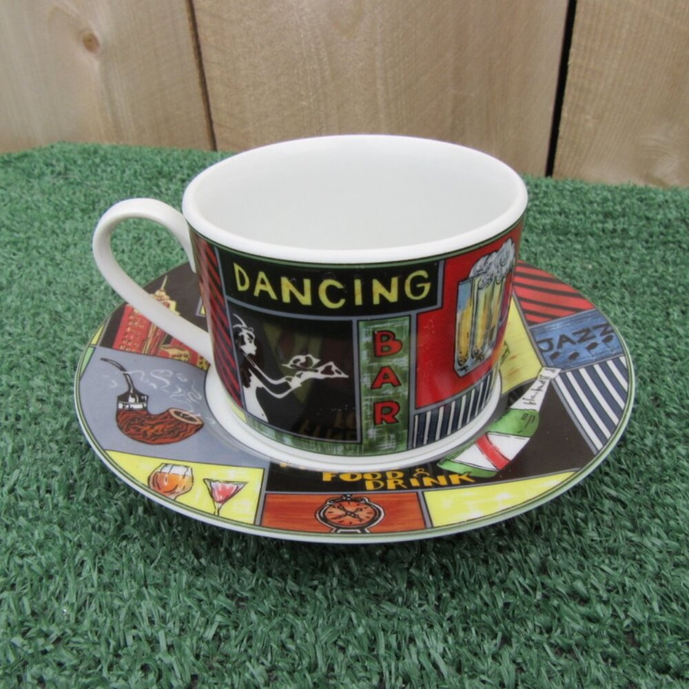 Vintage 1997 Nicole Miller Metro Tea Cup & Saucer Set
